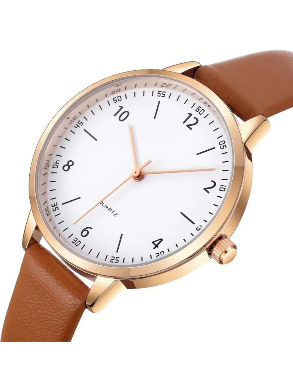 Women's Brown Analog Case Quartz Fashion Leather Mesh Strap Round Wrist Watch